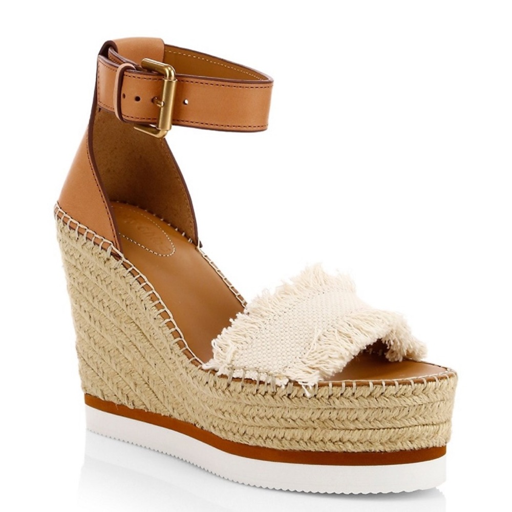 Glyn Leather & Canvas Platform Espadrille Wedges